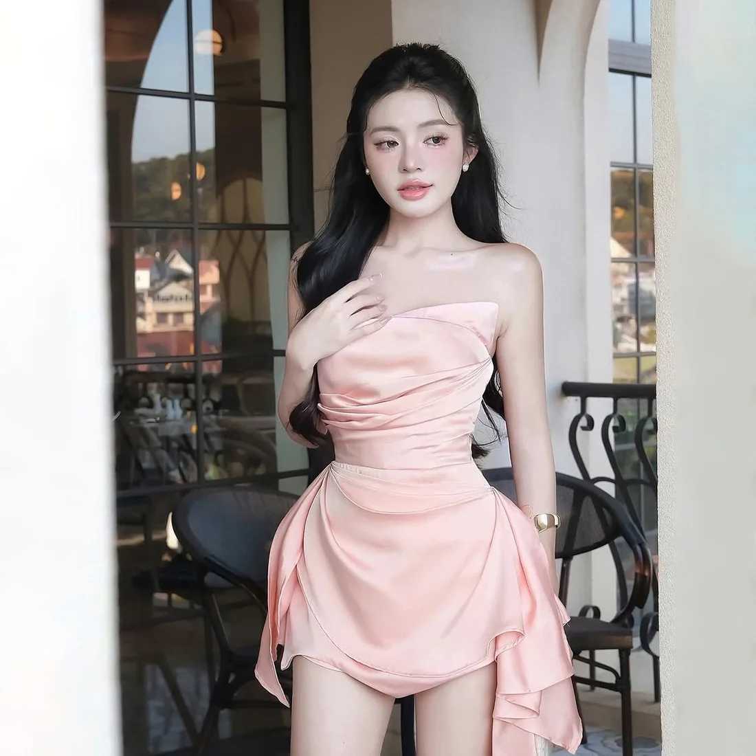 SylCue Valentines Day Style Mini Dress Woman Chest Wrap Backless Sleeveless Shape Waist Evening Party Ruched Elegant Bodycon M260304