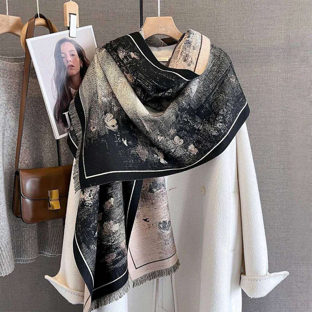 Autumn/Winter Warm Scarf 185*65cm Luxury Tassel Shawl Women's Imitation Cashmere Thickened Warps Coldproof Windproof Blanket XJ260304