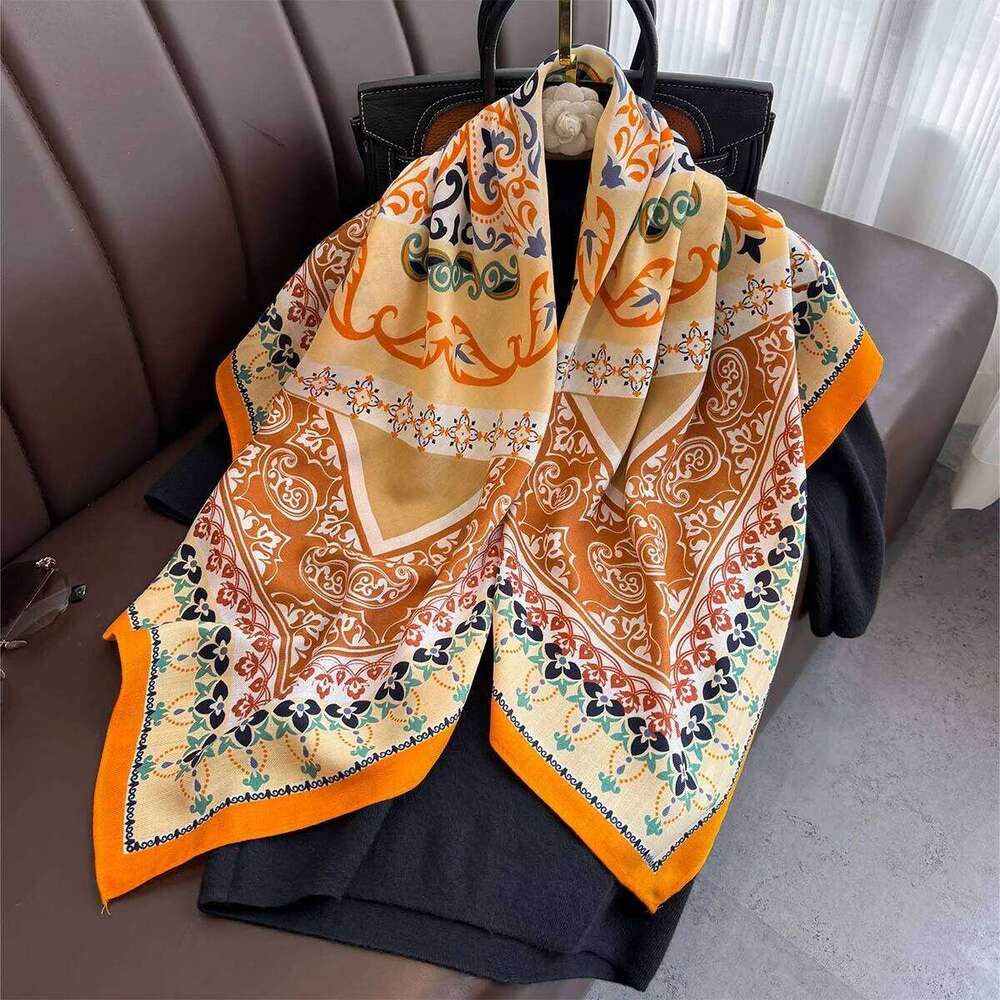 90*90cm Retro Printed Square Scarf Women Imitation Silk Scarves Bandanas Luxury Travel Shawl Wraps Elegant Hijab Neckerchief XJ260304