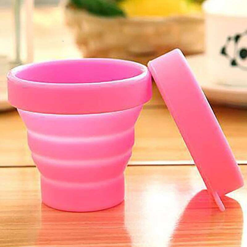 4PCS/LOT Silicone Folding Food grade High Temperature Resistant Candy Color Outdoor Sports Stretch Rinsing Cup with Lid S260303