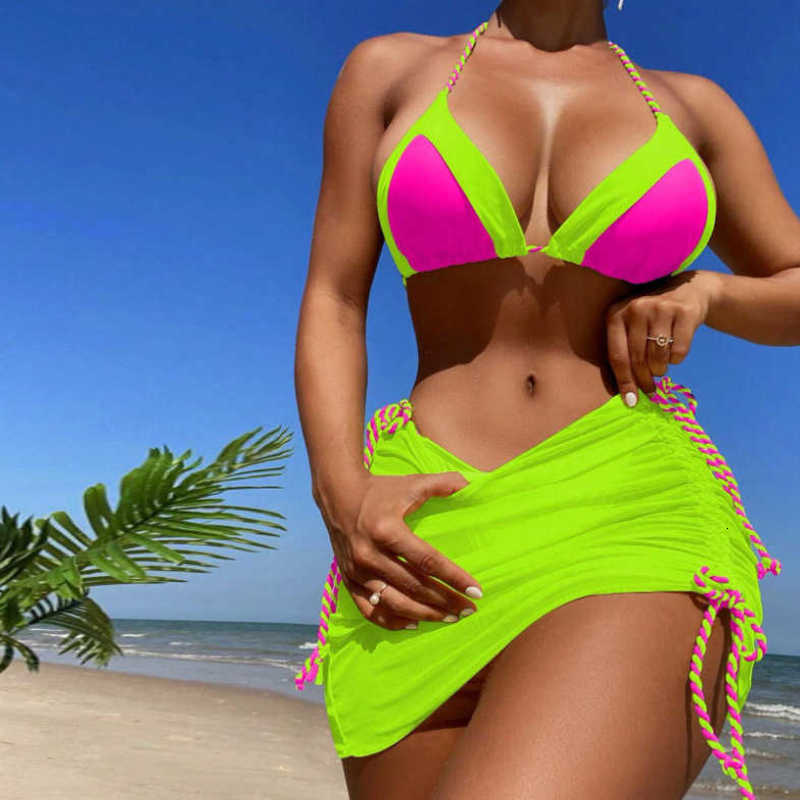 Women's Swimwear 2025 new sexy swimsuit three piece set spliced contrasting bikini women's swimsuit