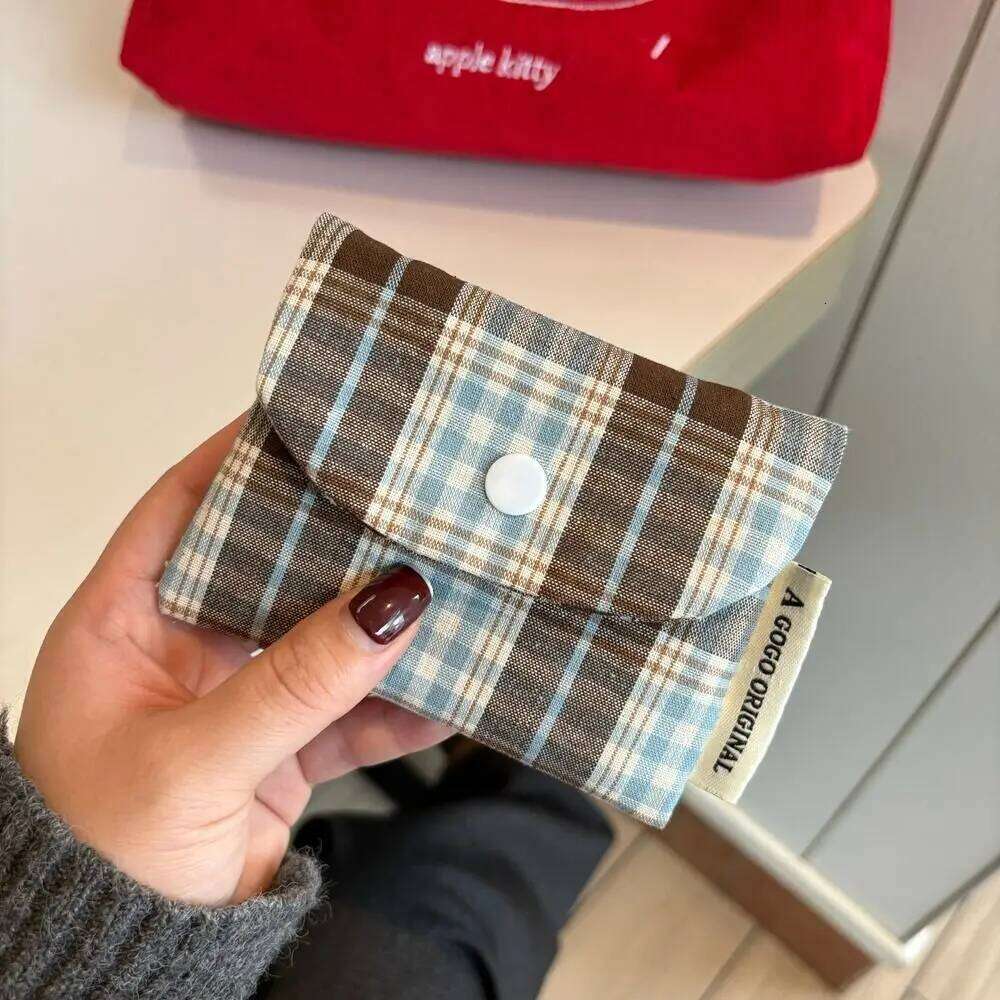 Canvas Retro Plaid Zipper Portable Mini Cash Wallet Coin Purse Multifunctional Cloth Envelope Wallets Outdoor C260304