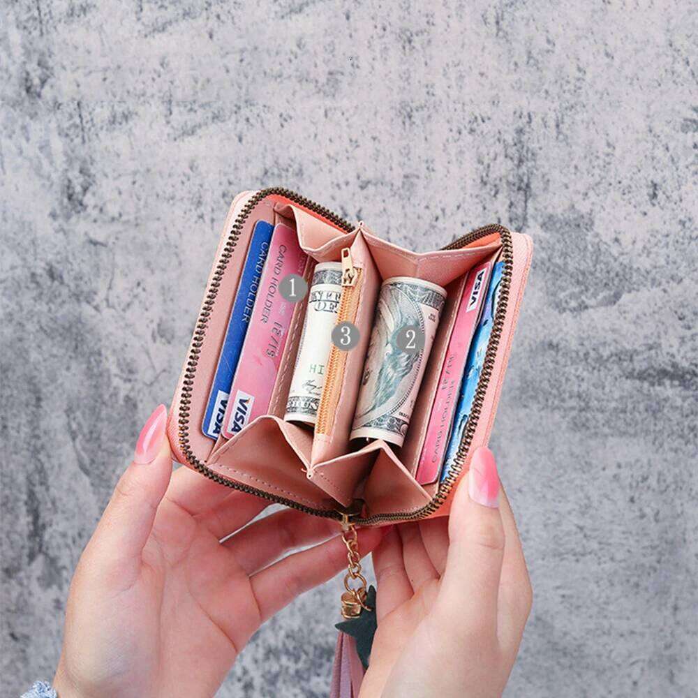 New Women's Fashion Short Casual Student Coin Purse Cute Cartoon Cat Paw Print Tassel Zipper Card Case Designer Wallet C260304