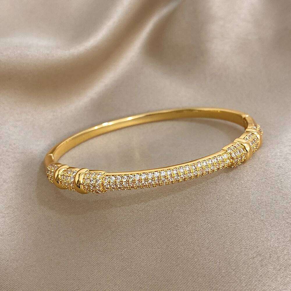 Shiny Geometric Micro Inlaid Rhinestone Stacked Bracelet for Women Delicate Gold Plated Copper Cuff Bangle Jewelry Gifts XJ260303