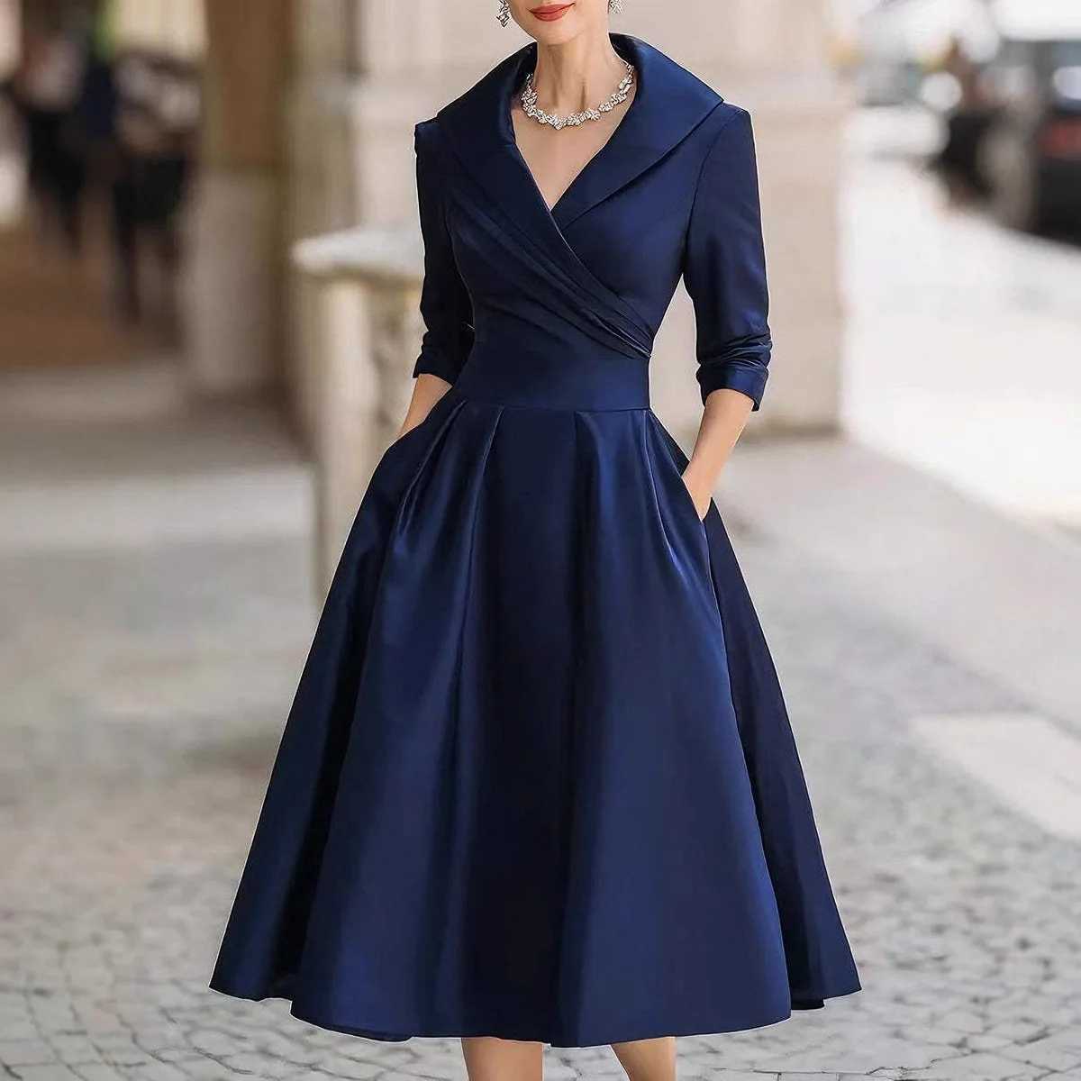 Womens Fashion Dress New Style V-neck Waist-hugging Makes You Look Slim And Elegant Long Sleeves Maxi Prom Dresses For Women M260304