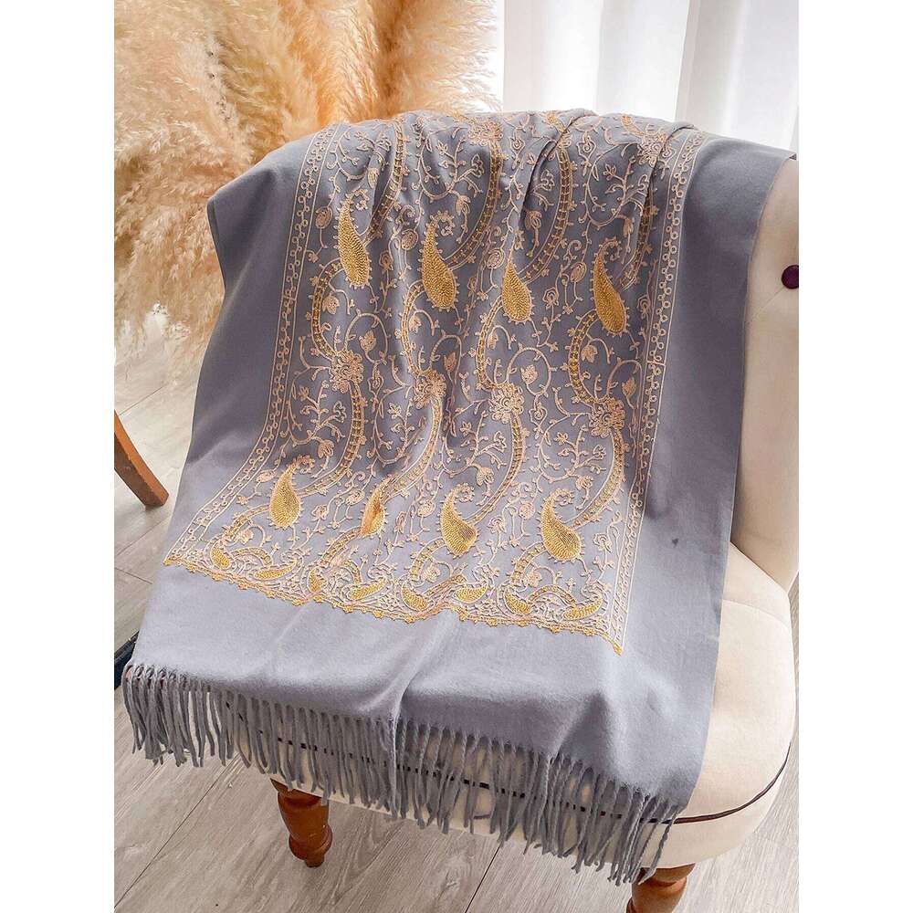 Pashmina Cashmere Feel Blend Mujer Bufanda Scarves Echarpes Embroider Flower Cape Thick Warm Poncho Kerchief Scraf XJ260304