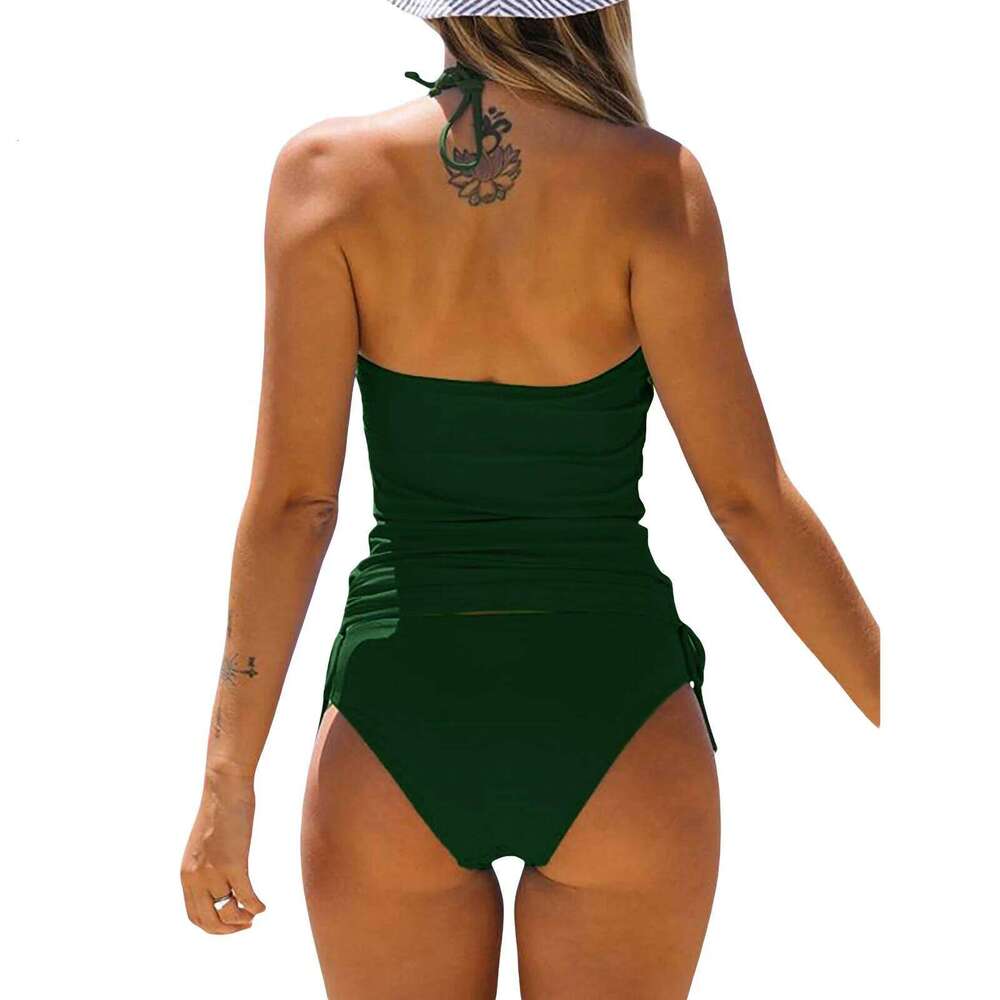 New Basics Charming Women Bikini Set, Neck Hanger Sleeveless Backless Crop Tops Solid Color Panties for Summer Y260303