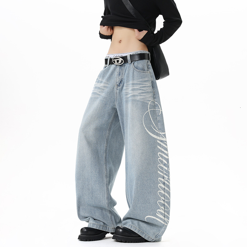 American Street Vibe Light-colored Distressed Washed Designer Pants Jeans With A Retro Relaxed Feel Cool And Casual Straight Wide-leg Floor-length Pants