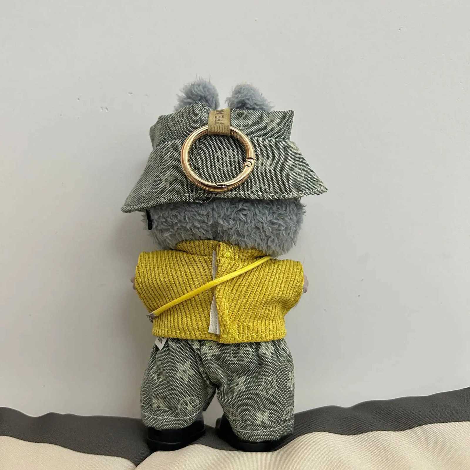 Retro Casual Set with Bucket Hat, Sweater, Phone Bag & Glasses for 10cm & 40cm Sitting Party Labubu Dolls Trendy Outfit AccessoriesT260304