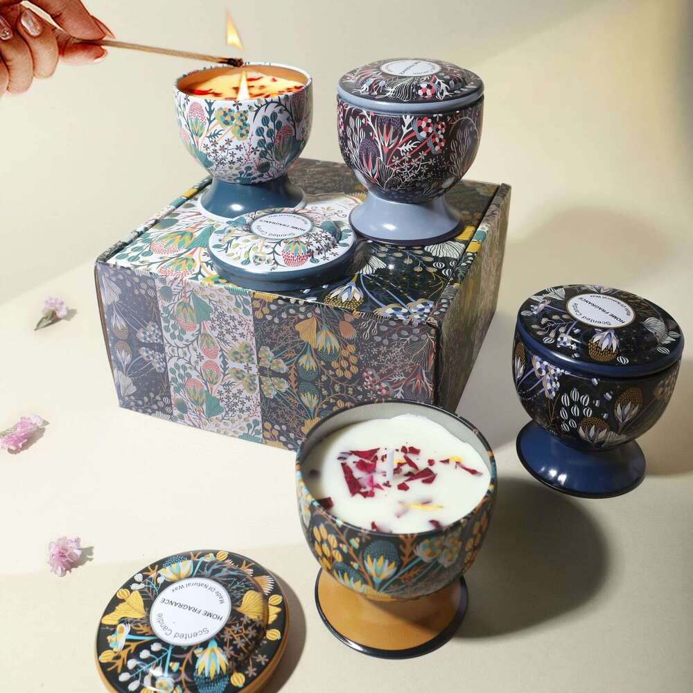 Cross-Border Hot Selling Goblet Soy Wax Tin Set Wedding Favor Aromatherapy Candle Gift Box W260304