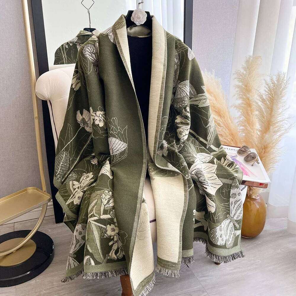 Women's Flower Warm Shawl Simple Thick Imitation Cashmere Scarf with Jacquard Ideal for Autumn and Winter XJ260304