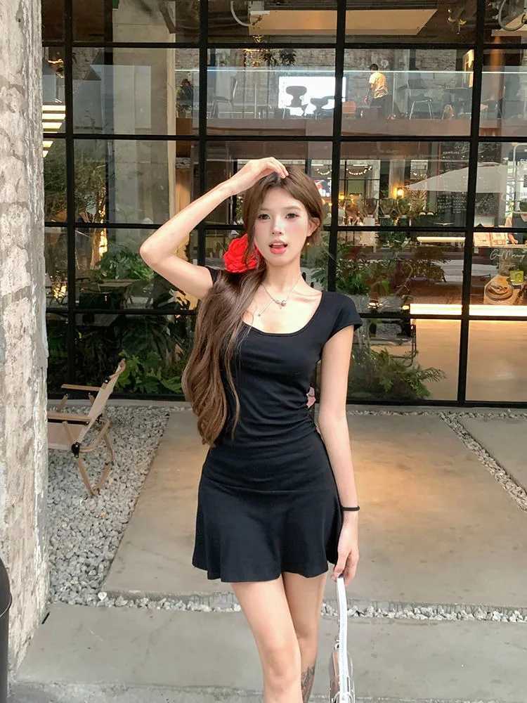 Women Slim Temperament BlaCK Mini Dress Sexy Summer Knit Waist Skirt Spice girls Dresses Bodycon Dress M260304