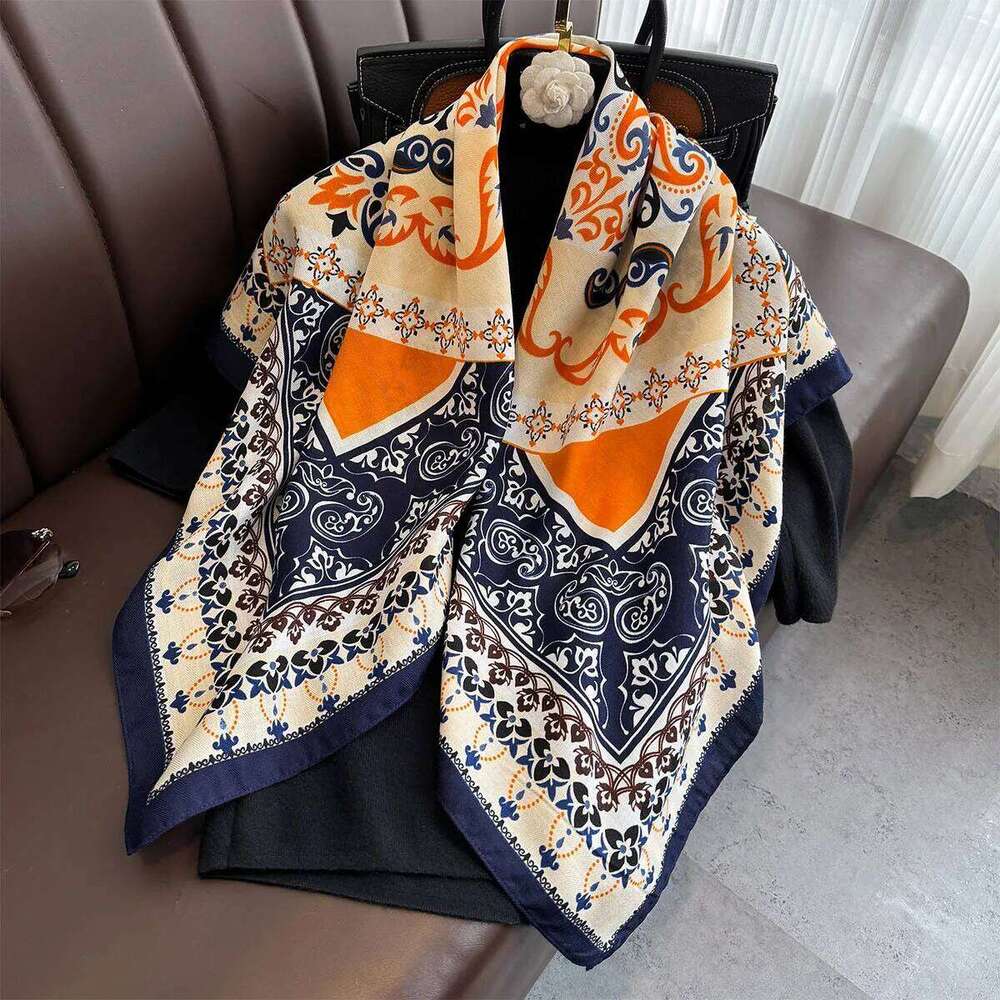 90*90cm Retro Printed Square Scarf Women Imitation Silk Scarves Bandanas Luxury Travel Shawl Wraps Elegant Hijab Neckerchief XJ260304