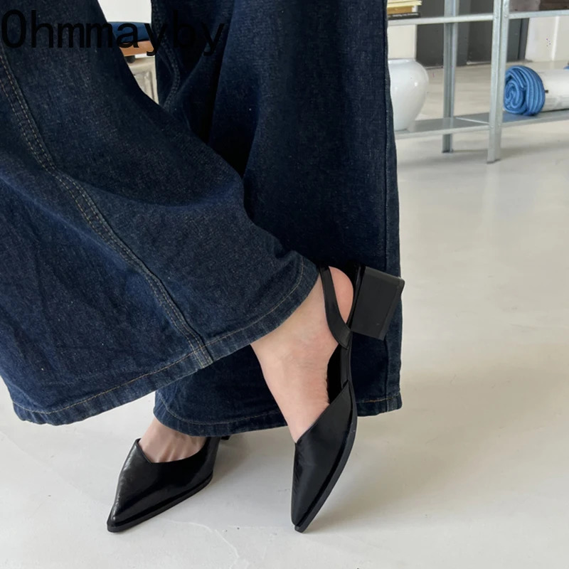 Summer Womens Cover Toe Sandals Elegant Shallow Slip On Shoes Comfort Low Heel Dress Street Style Shoes 260305