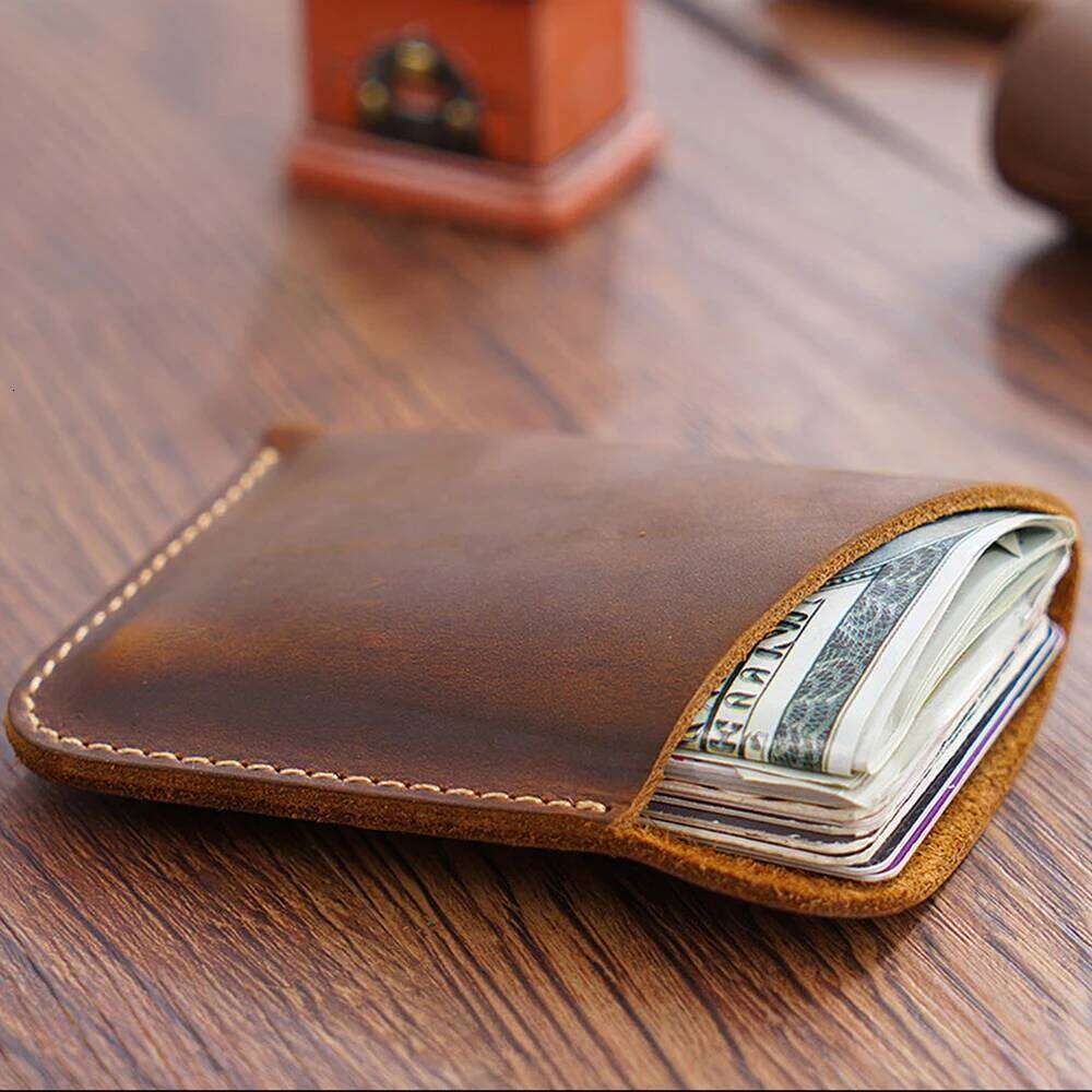 Vintage Leather Card Holder Organizer Bill Storage Bag Cowhide Men's Wallet C260304