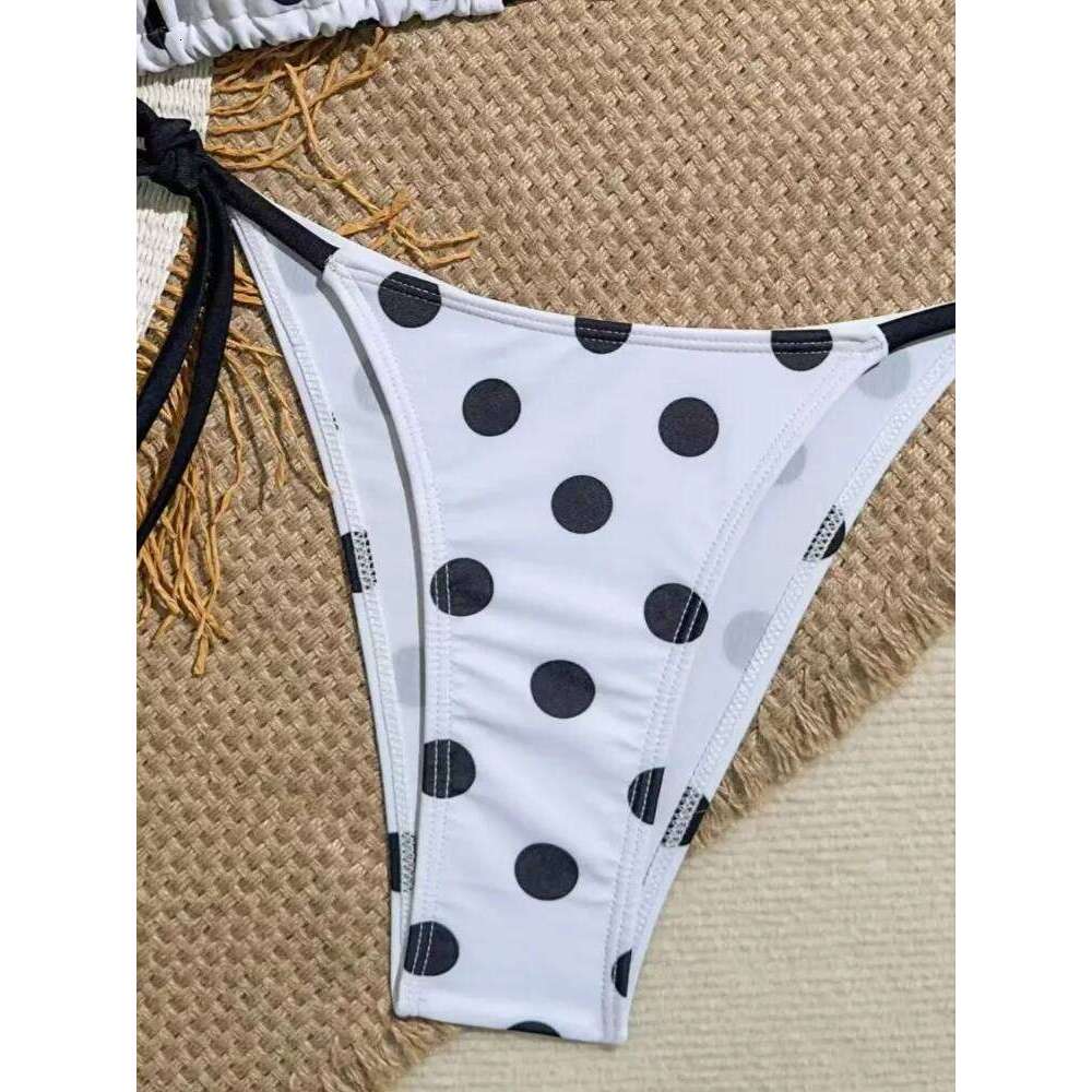 Summer Black Polka Dot Bikini Set Women Dopamine Style Sheer Cover Up Sexy Two Piece Swimwear Thin Strap Photogenic Swim Suit Y260303