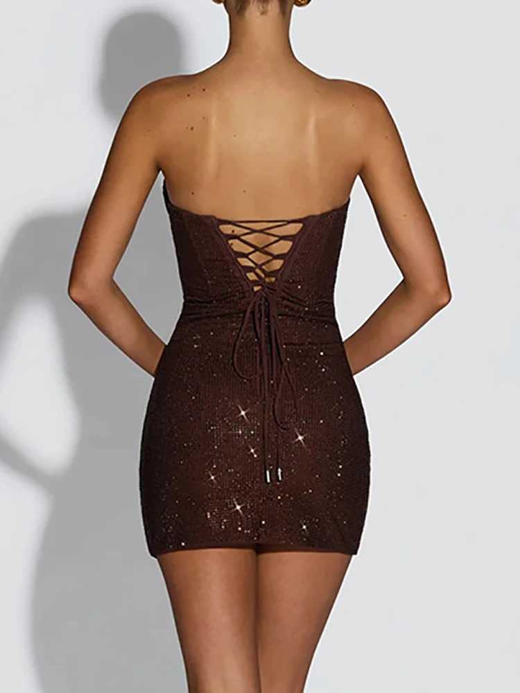 Sleeveless Bandage Patchwork Mini Dress Women Summer Holiday Strapless Chic Party Dress 2026 Backless Ladies Dress Streetwear M260304