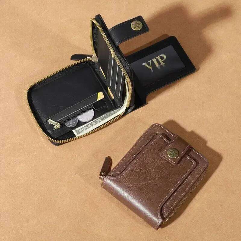 Men's Fashionable Tree Pattern Buckle, Credit Card Holder, Coin Storage Zipper Button Closure Business Walle C260304
