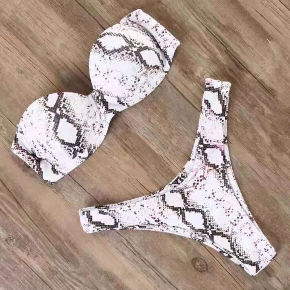 Sexy Bikini Fashion Creative Leopard Print Snake Pattern Steel Holder Strapless Triangle Swimming Water Swimsuit Women Y260303