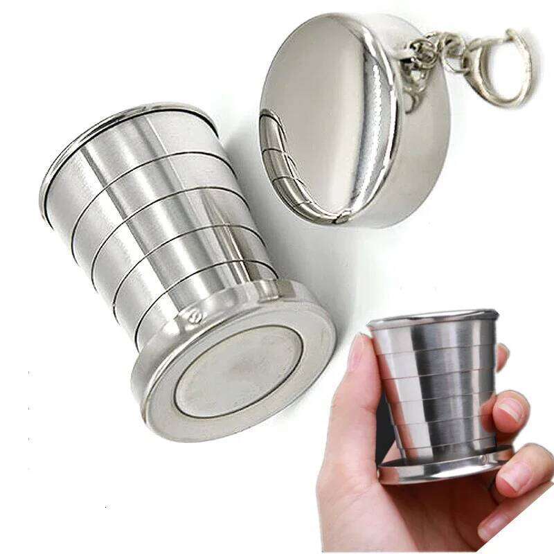 75/150/250/450ML Portable Stainless Steel Telescopic Folding Easy Carry Key Coffee Cup Outdoor Hiking Camping Drinking Set S260303