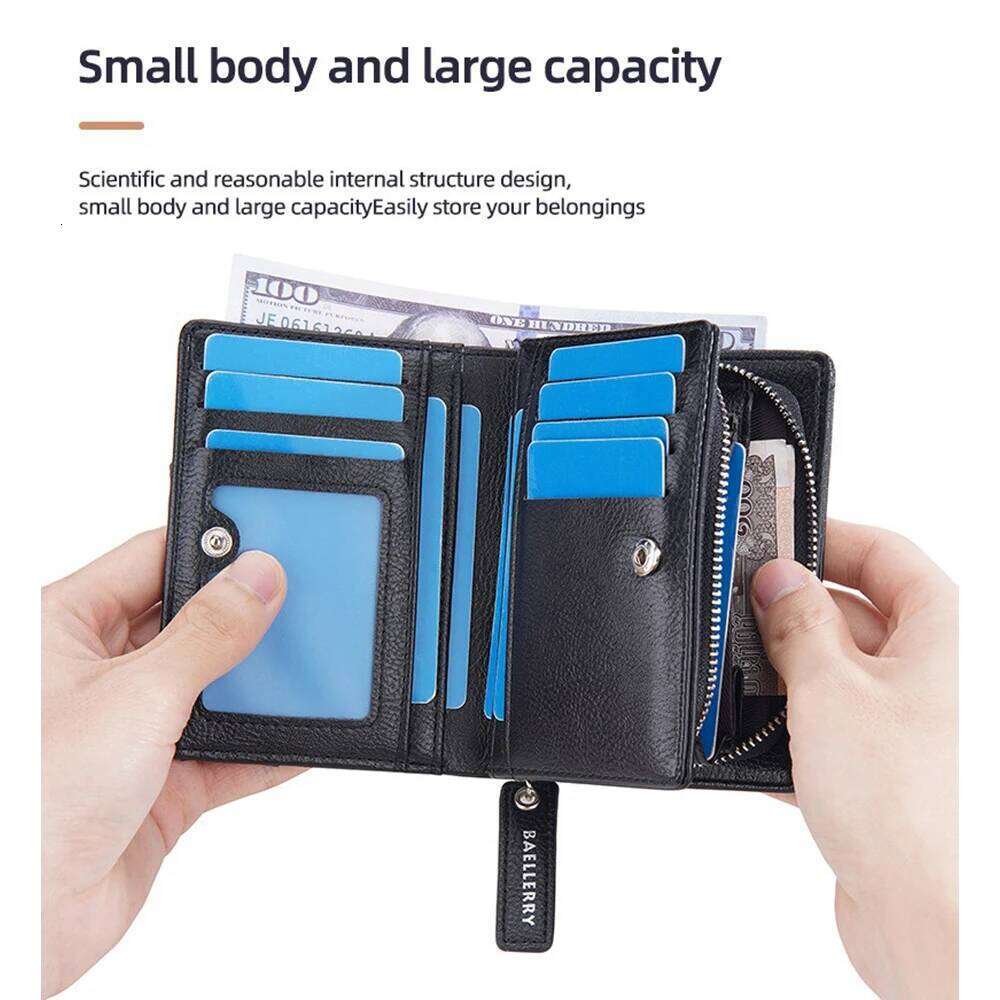 Baellerry Men's PU Wallet, Small & Large Capacity, 10 Slots + Transparent Clamp, Durable Lining, Easy Access Design C260304