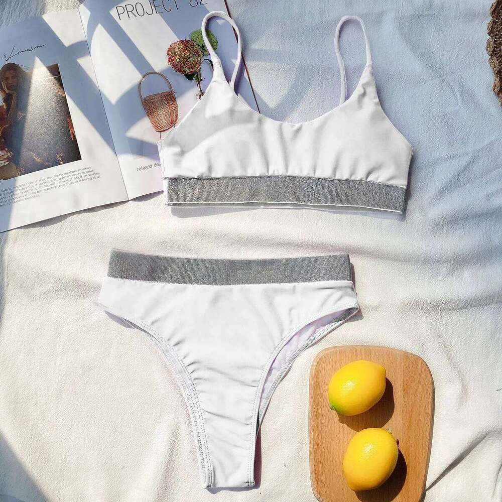 2025 Sexy Women Push Up Swimwear Swimsuit High Waist Shining Patchwork Solid Bikinis Set Bathing Suit Bikini Taille Haute Y260303