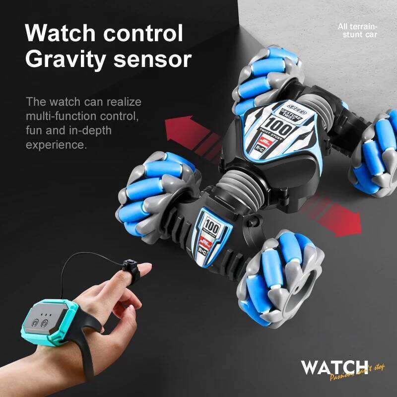 Latest 4WD remote control stunt 2.4G wireless RC drift car LED lights watch gesture sensor rotating children's toy gift Z260303