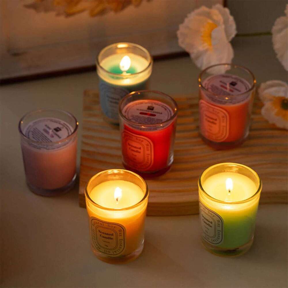 6pcs Set Aromatherapy Home Decoration Creative Birthday Wedding Gift Multicolour Glass Fragrance Soybean Scented Candles W260304