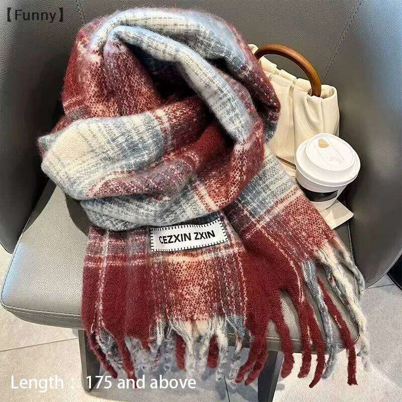 FunnyAutumn And Winter New Korean Plaid Women's Thick Atmosphere Warm Student Shawl Neck Scarf XJ260304
