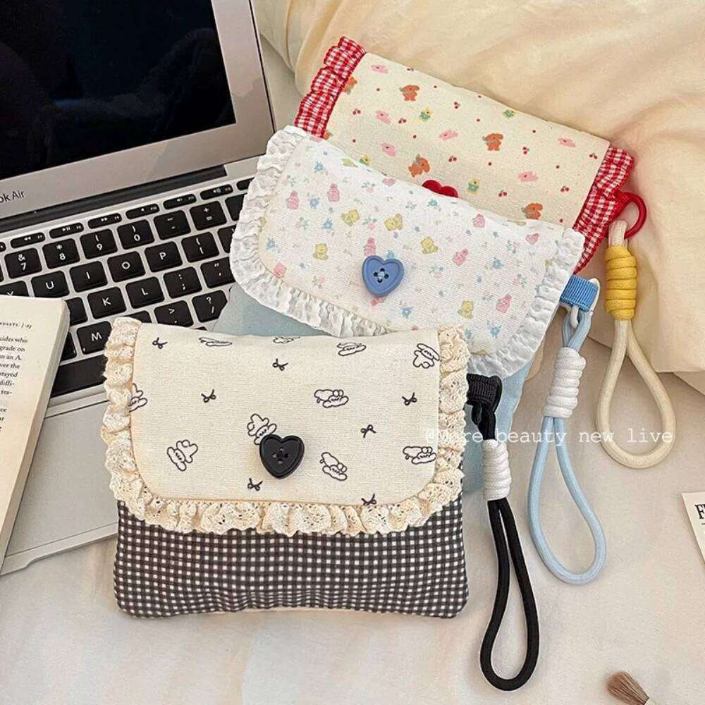 Canvas Coin Purse Compact Cosmetics Pouch Double-Layer Organizer Portable Sanitary Napkin Bag Gifts For Women Work C260304