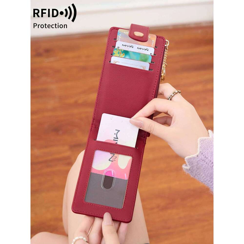 Stylish vertical folding card ultrathin womenswallet bifold multi-card holder zippered coin purse clutch bag with keyring C260304