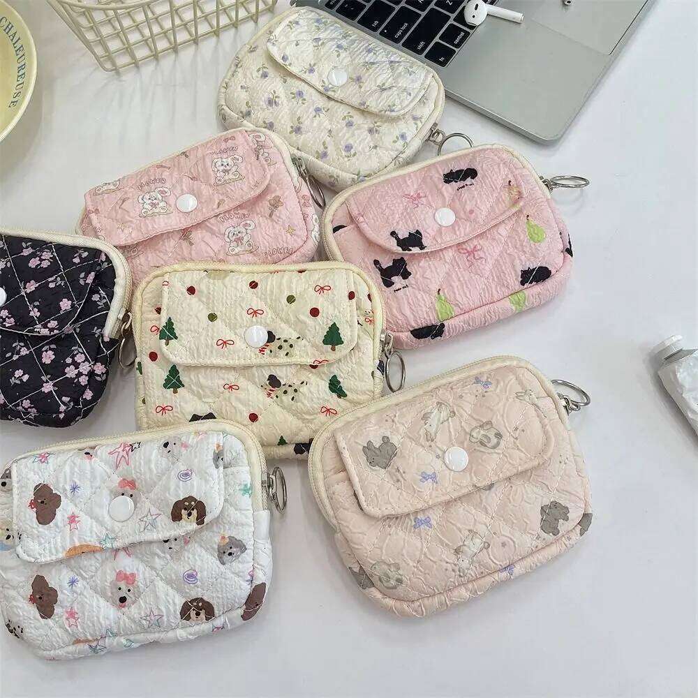 Flower Floral Coin Purse Pinted Korean Style Small Makeup Lipstick Large Capacity Card Holder Mini Canvas Storage Bag C260304