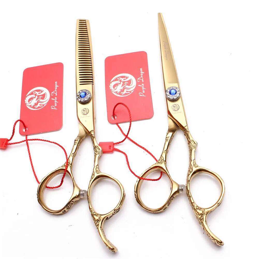 9002# 5.5" 16cm 440C Purple Dragon Gold Haircut Cutting Shears Thinning Professional Hair Scissors Plum Handle H260303