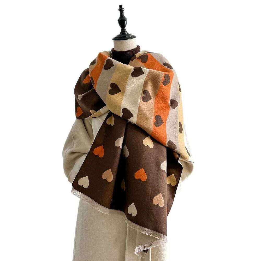 2025 Autumn and Double-Sided Faux Cashmere Winter Luxury Multicolored Heart Warm Scarf Stoled Echarpe for Women XJ260304