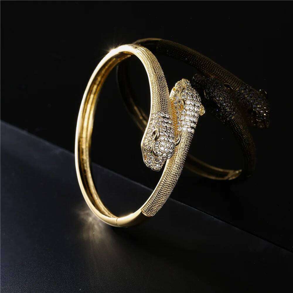Classic Leopard Design Green Eye Hip Hop18K electroplating bangles green gem Zirconia Bracelet Party Jewelry Accessories XJ260303