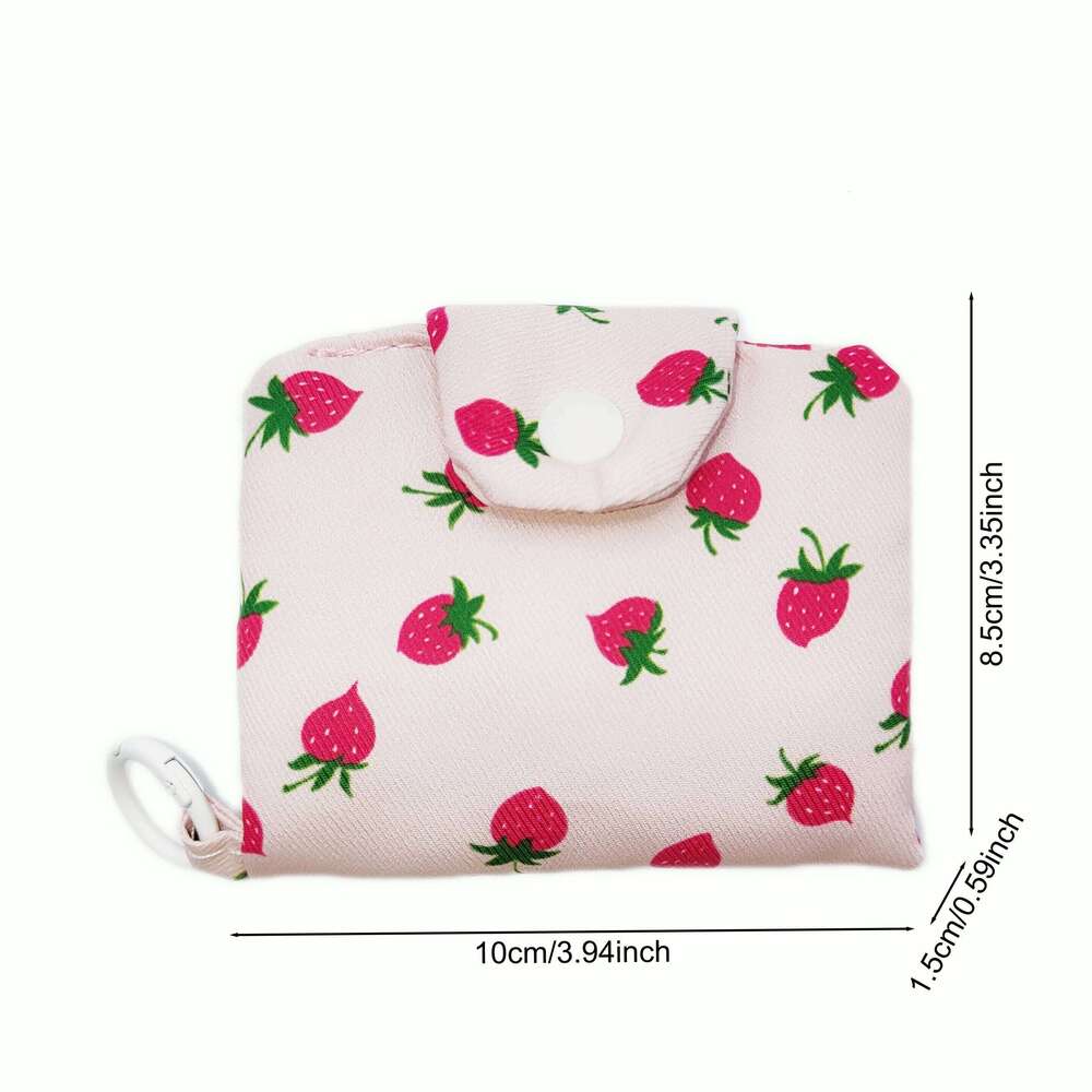 Mini Cute Flower Strawberry Canvas Card Holder Multi-Layer Coin Purse Women's Wallet Headphone Storage Bag C260304