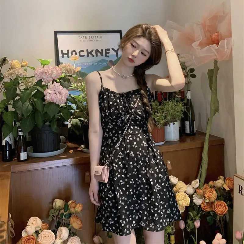 Sleeveless Floral Print Dress for Women Spring 2025 New Style Pure Sexy Style Waist-cinching Slimming A-line Chiffon Short Skirt M260304