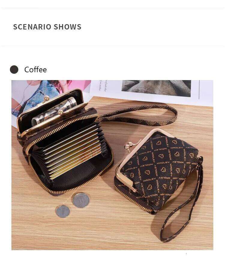 New Women's Wrist Strap Short Old Flower Zero Wallet Large Capacity Coin Letter Multi Card Bag Money Clip C260304