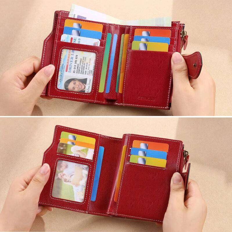 RFID anti-theft brush new three multi fold genuine leather cowhide wallet multifunctional anti tamper magnetic card bag sho C260304