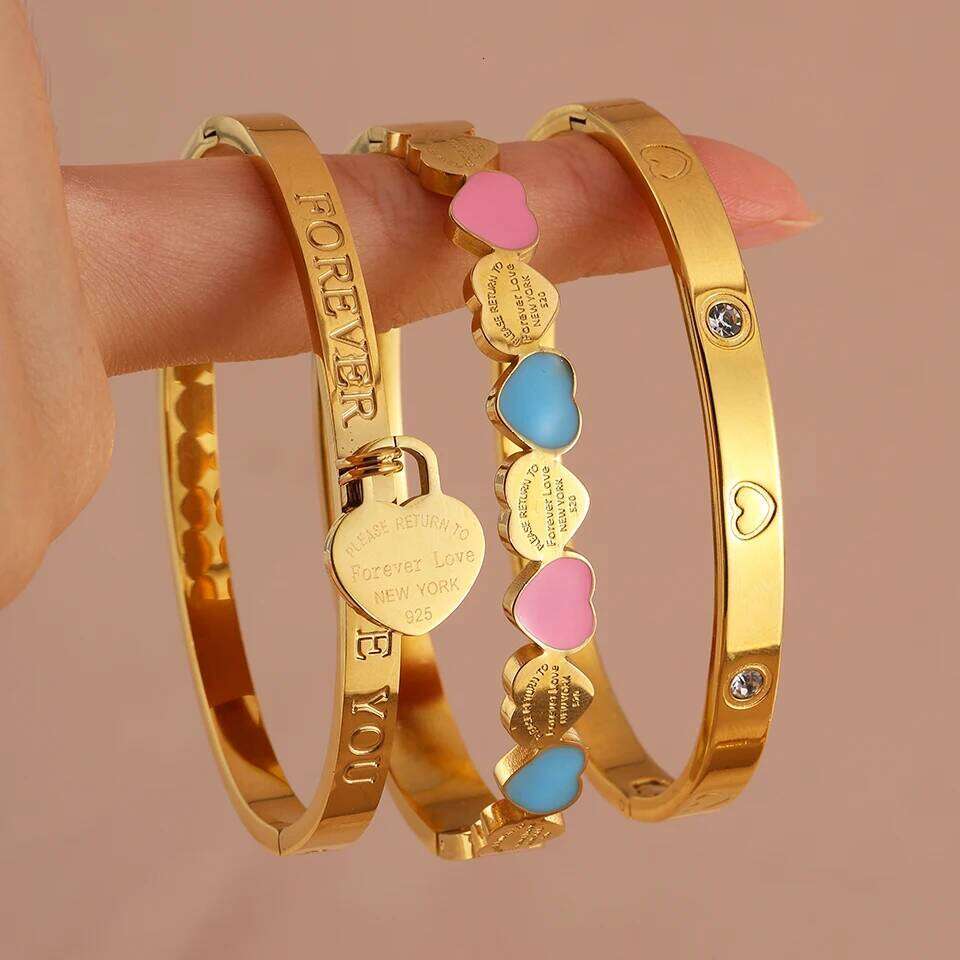 Yupsk 3pcs/Set Stainless steel Bracelet with Heart Elements Trendy Waterproof Durable Stackable Bangle Versatile Jewelry for Wom XJ260303
