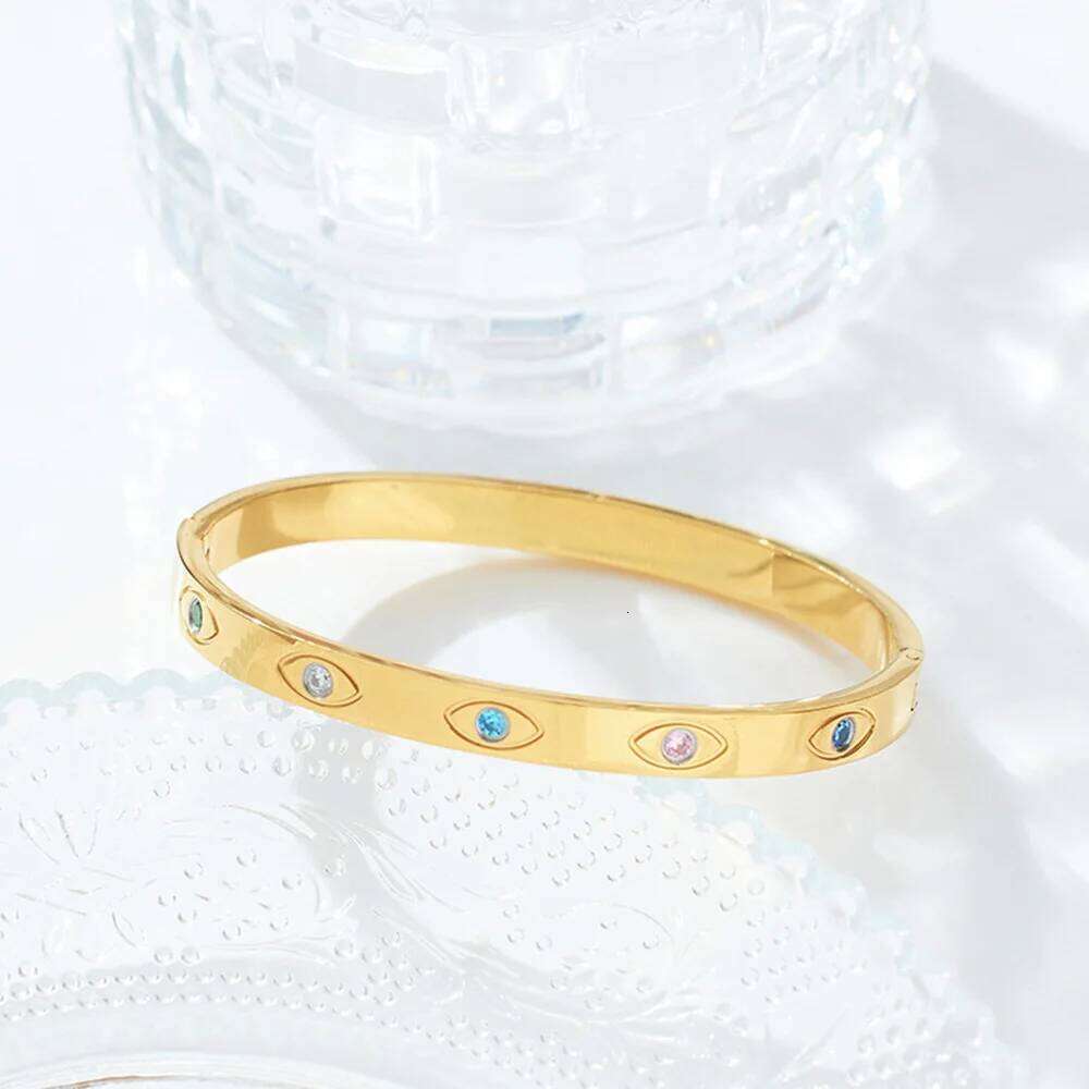 VQYSKO Colored Zircon Evil Eye Bracelet Stackables Turquoise Bangle Celebration Gift For Sisters Protection Jewelry XJ260303