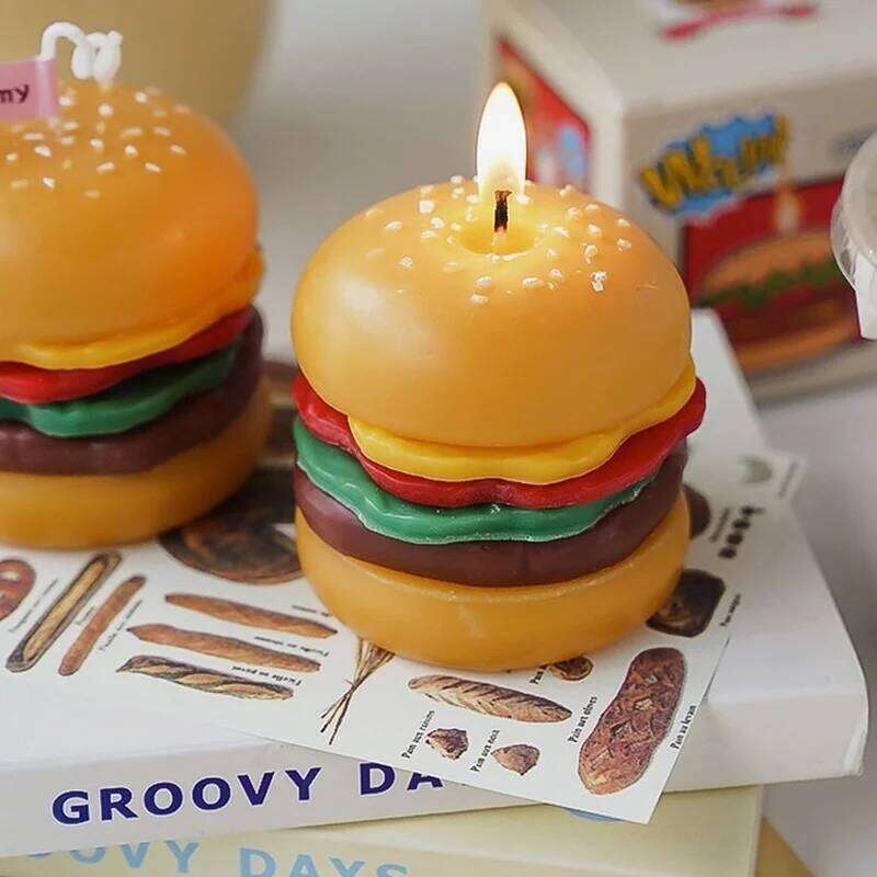 Creative Beautiful Hamburger Scented Handmade Aromatic Decoration Ornament, Simulation Food Candle, Birthday and Christmas Gift W260304