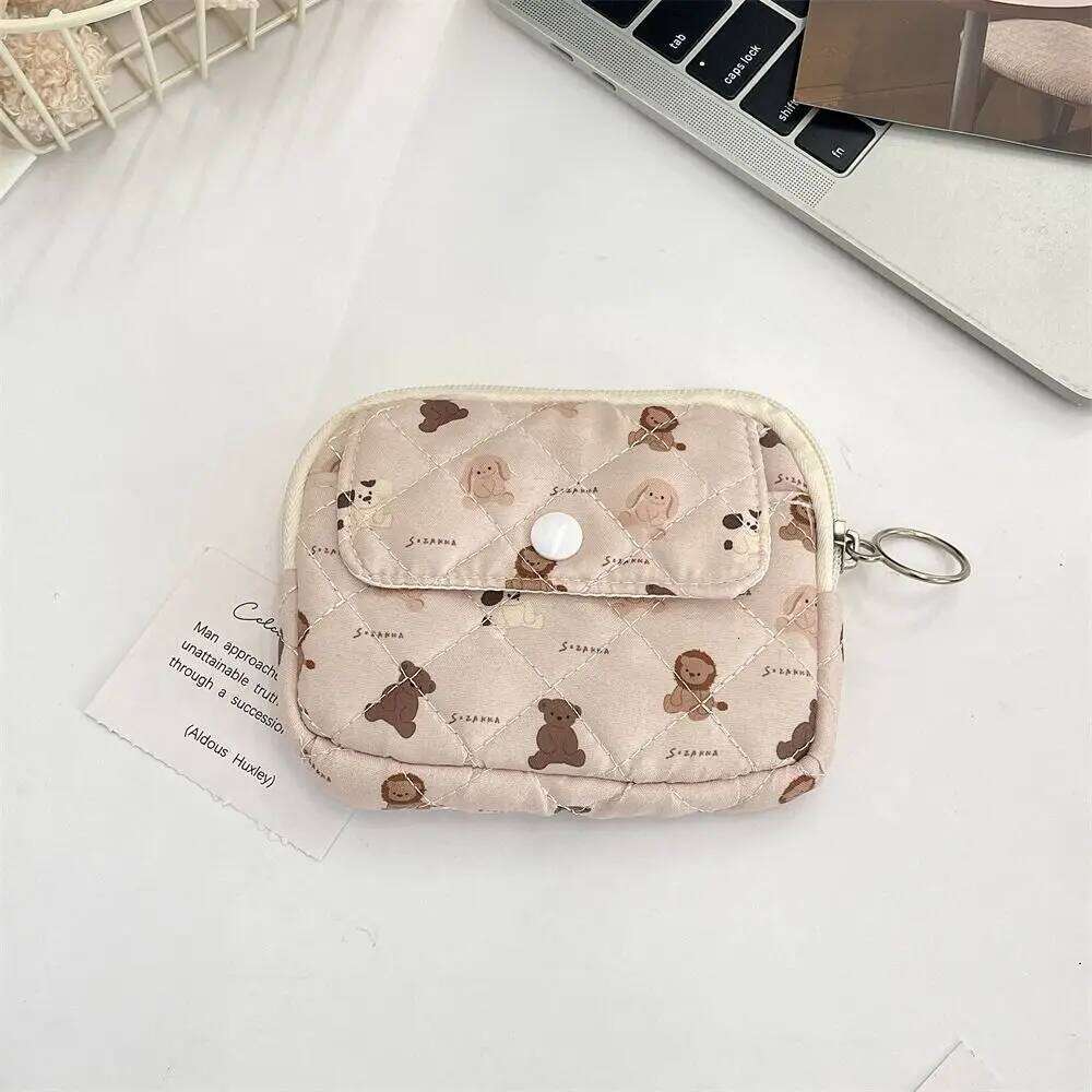 Kawaii Floral Coin Purse Korean Style Multifuctional Small Makeup Lipstick Jewelry Packing Bag Cartoon Printing C260304