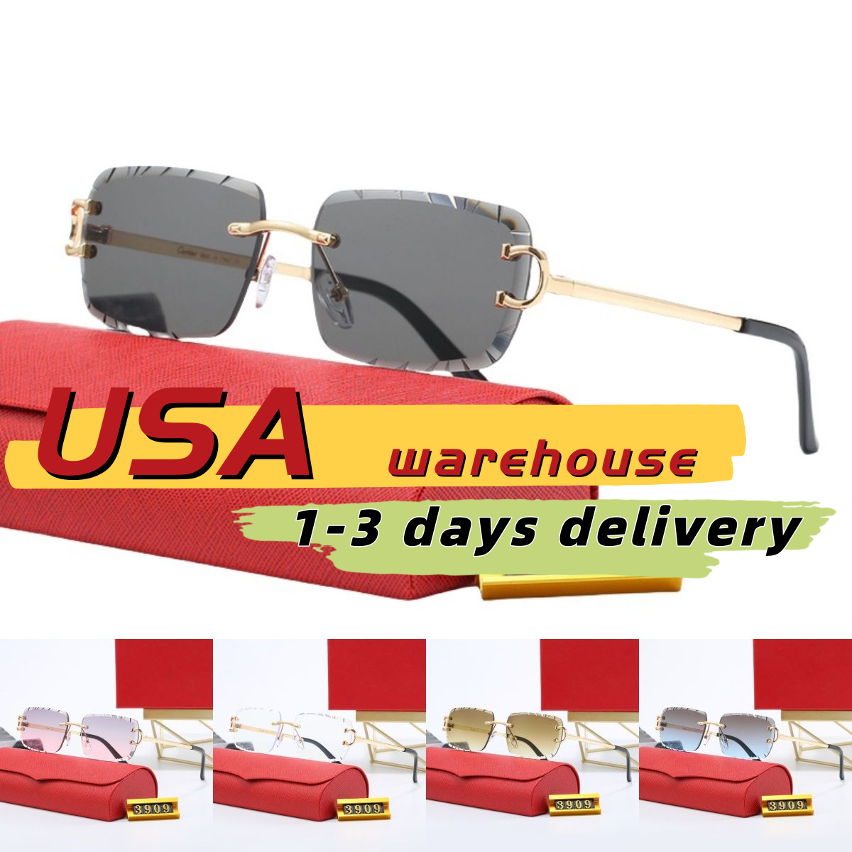 mens designer sunglasses for women sports outdoor Gold Silver Rimless Metal diamond cut optical frame black grey blue transparent lens occhiali da sole zonnebril