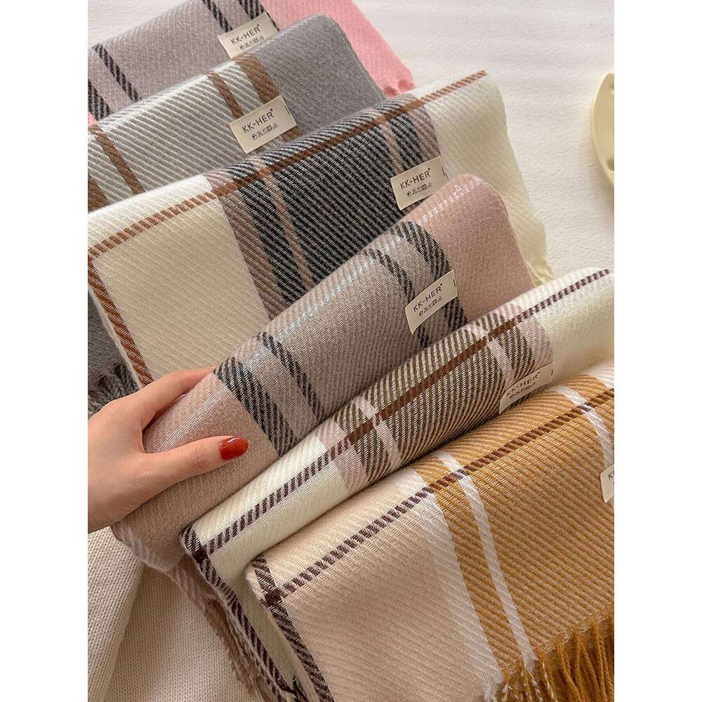 Plaid Long Scarf Winter Warm Imitation Cashmere Women Pashmina Foulard Bandana Scarves Female Luxury Hijab Tassel Shawl Wraps XJ260304