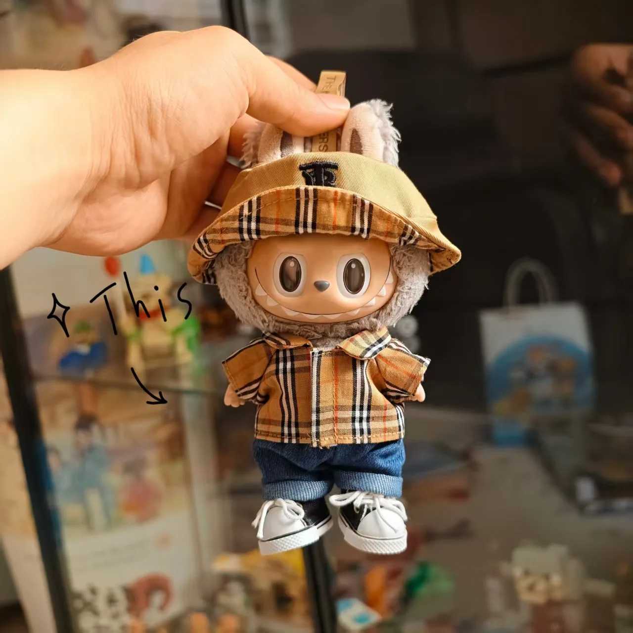 Labubu Plaid Shirt & Jeans Outfit, Stylish Doll Clothes with Canvas Shoes for 15/17cm DollsT260304