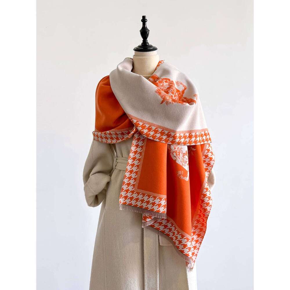 Women's Winter Faux Cashmere Scarf - Thick Warm Cashew Flower & Animal Print Design, Multi-Functional Travel Blanket, Fashion XJ260304