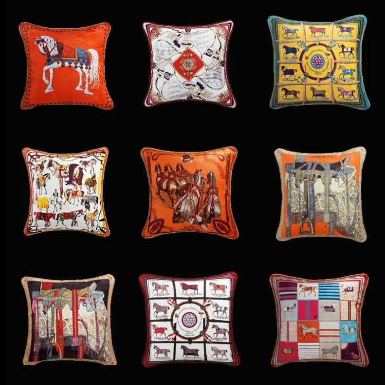 Horse Embroidery Cushion Cover American Luxury Designer Pillow for Living Room Sofa DecorT260304