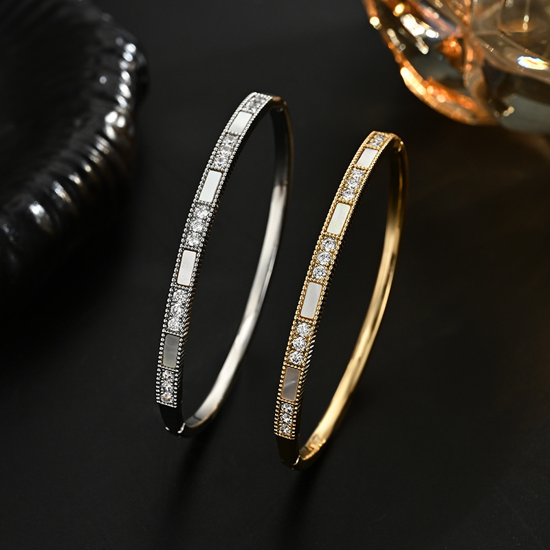 Real gold-plated micro-inlaid zircon luxury hand jewelry for women high-end natural shell geometric bracelet trendy bracelet 240521