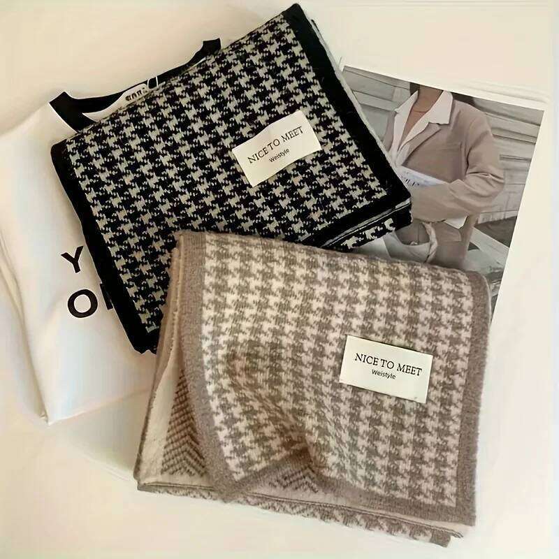 1Pcs Winter Unisex Scarf Thick Plaid Wrap for Women Soft Neck Warmer in Black/White Check XJ260304